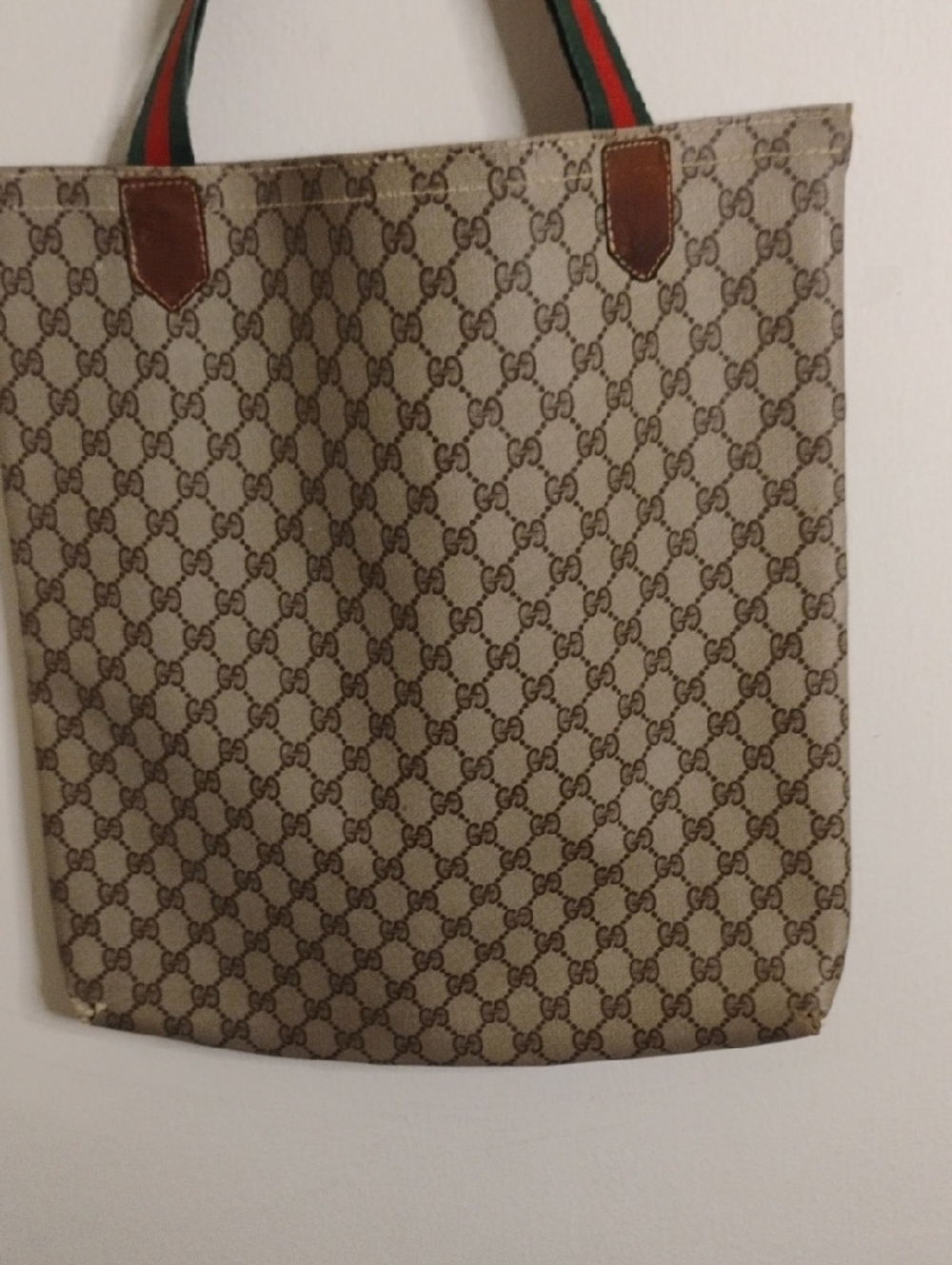 Authentic Gucci  Monogram Tote Bag with Brown Leather Pocket - Picture 9 of 11